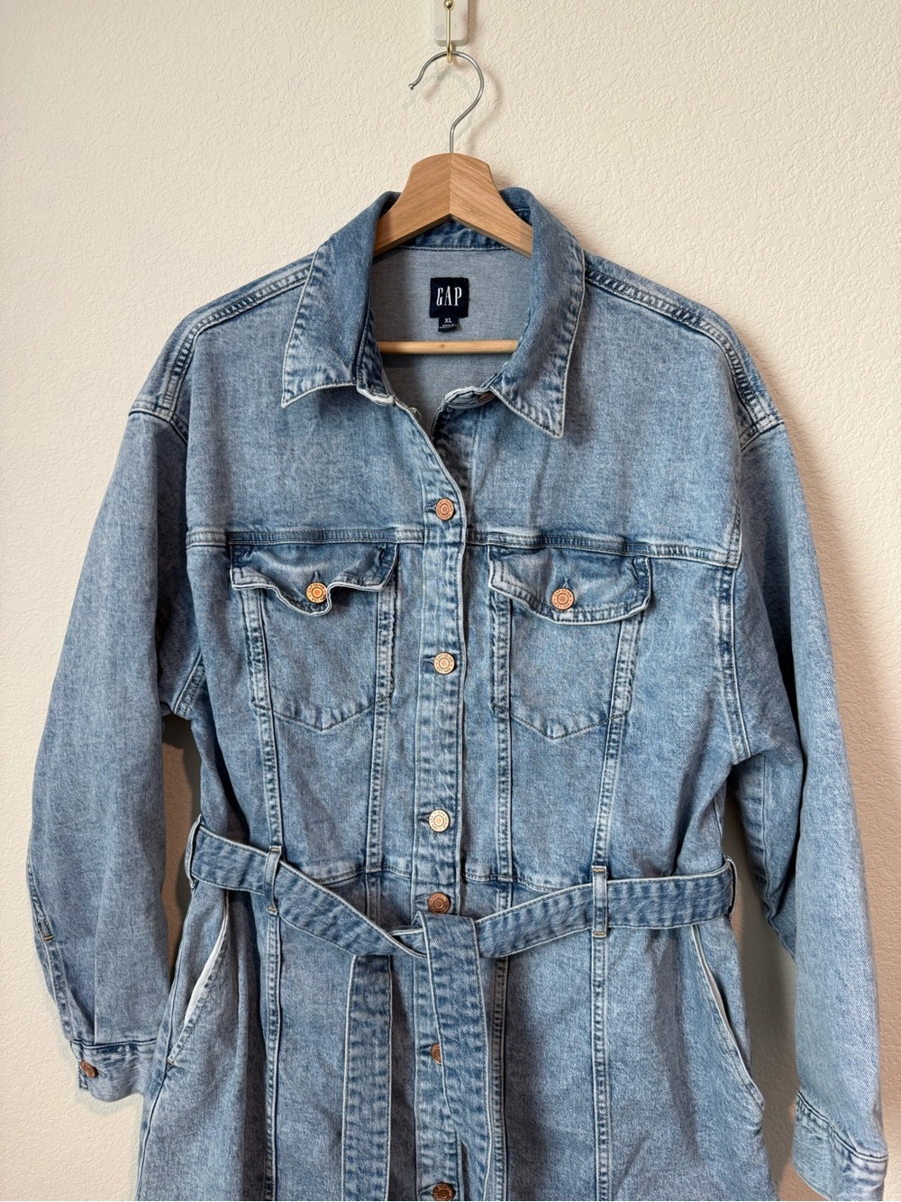 GAP Belted Denim Long Sleeve Midi Dress - Picture 3 of 7